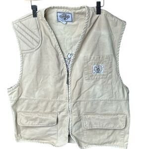 Vintage 90s Acme Embroidered Taz Tweety Bugs‎ Bunny Hunting Khaki Vest L/XL